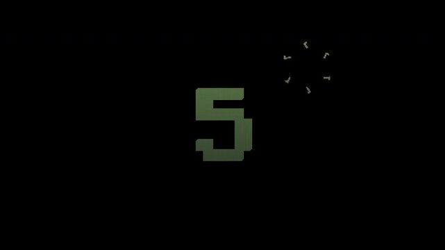 Dark green countdown pixel art 8bit style, for retro game intro or outro animation. 