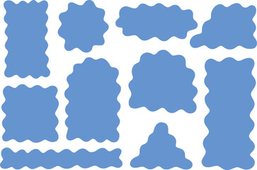 Fototapeta premium Wavy blue sticker shapes, set of 10 organic blob frames, cute liquid border elements for social media and graphic design