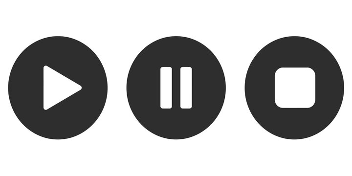Basic media player control icons play pause stop in dark grey.