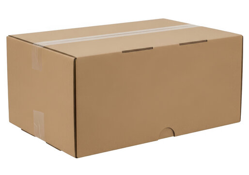 Closed brown cardboard box for shipping and delivery isolated on transparent background