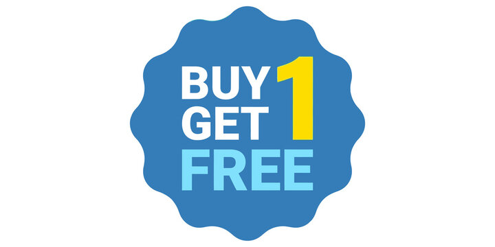 Buy one get one free promotional badge blue starburst sticker for retail marketing and sales campaigns.