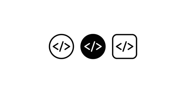 Code development icons featuring tags and programming brackets for web design and software interfaces.
