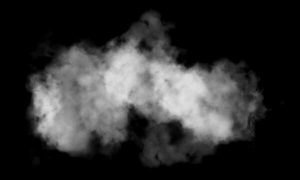 Wispy white smoke cloud isolated on a solid black background captured with soft lighting to create a realistic gaseous texture perfect for various digital compositing