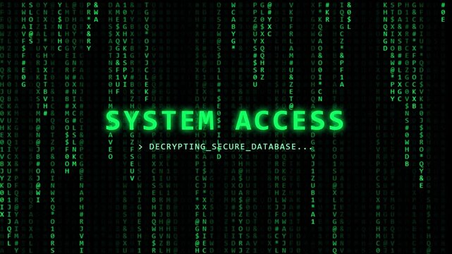 Green digital code falling with system access text interface