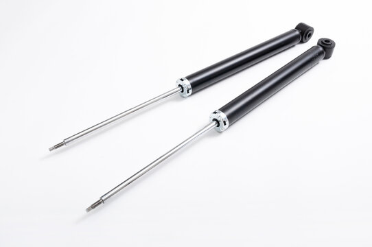 Black rear shock absorber for car.