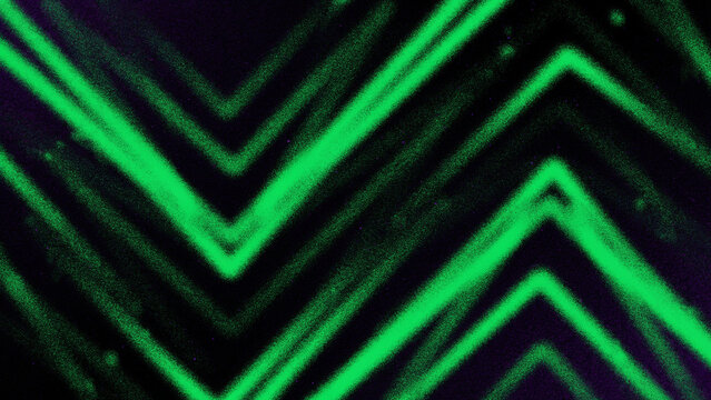 Glowing neon green laser chevron lines and zigzag light trails on dark background