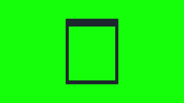 Minimalist digital animation icon and user interface window featuring a blue grid pattern and a green screen placeholder area isolated on a green background for editing.
