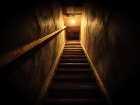 dimly lit staircase leading to a den