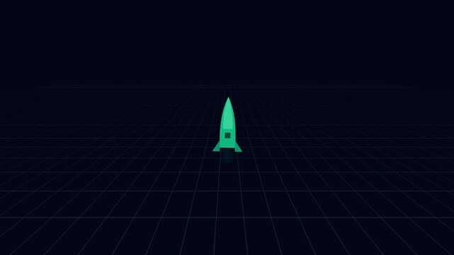 Small teal rockets launching in grid on dark digital background