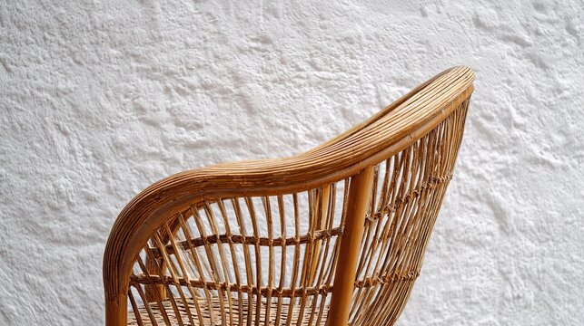 Comfortable white cushioned wicker rocking chair in sunlit room