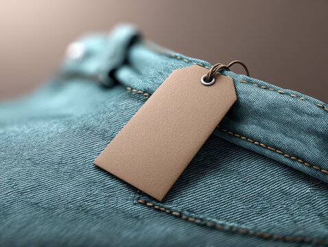 close-up of denim fabric with price tag