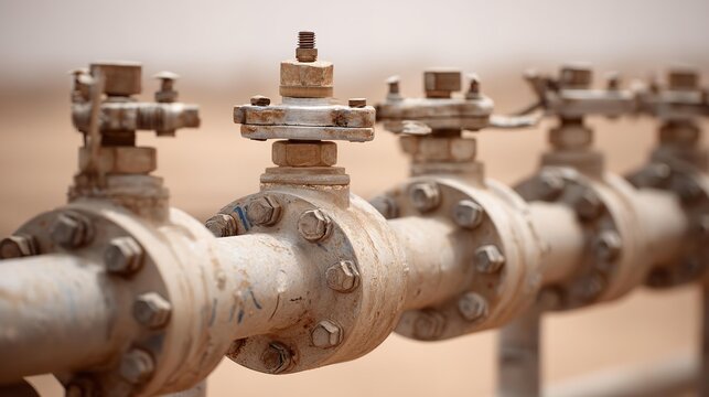 Large pipeline crossing a desert landscape under blue sky