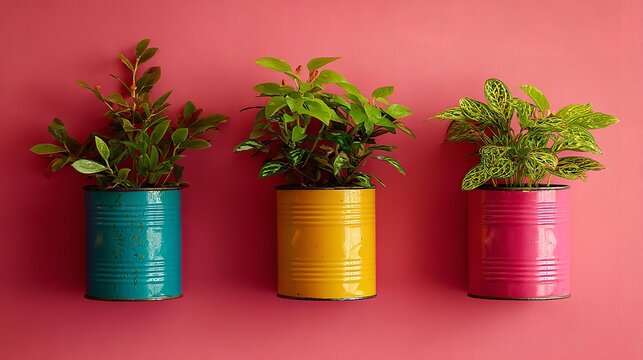 Different houseplants on table near light wall
