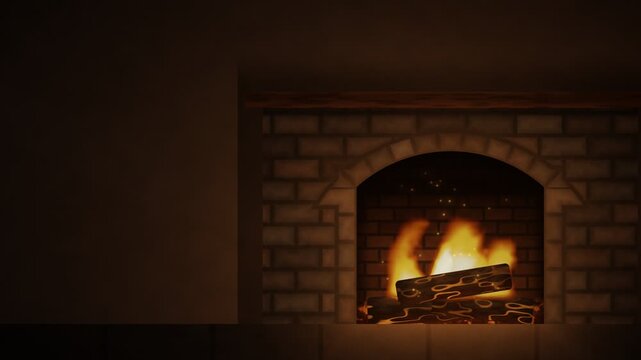 Cozy Stone Fireplace Burning Logs Seamless Loop