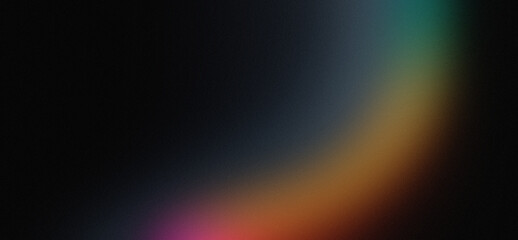 Obraz premium Abstract dark background with soft glowing colorful light leak effect and grainy texture for modern creative design poster, wallpaper, banner design.