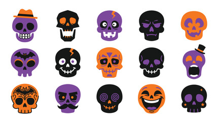 Fototapeta premium Spooky halloween skulls collection with hats and mustaches vector