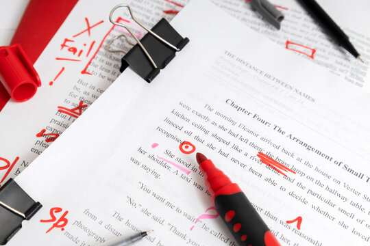 Checking AI Written Content for Grammar and Text Accuracy. Printed Text on Paper Checking Before Publish