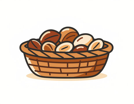 Nuts in Woven Basket Flat Vector Icon for Healthy Food Snack Concept