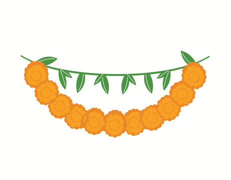 Marigold Garland with Mango Leaves Vector Icon for Festive Decor