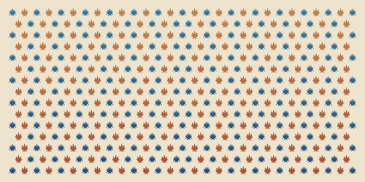 Hundreds of tiny blue and terracotta lotus marks create a lively allover botanical texture on cream, providing a playful yet balanced surface for contemporary creative projects.