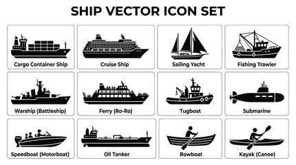Collection of ship vector icons on a white background © Foaje512