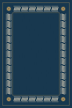 A deep navy rectangular frame features cream diagonal accents and golden botanical corner ornaments, leaving a generous open center for formal announcements or invitations.