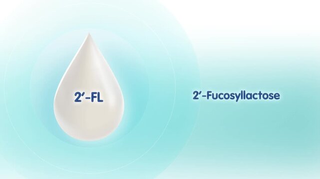Scientific visualization of 2&prime;-Fucosyllactose (2&prime;-FL), a major human milk oligosaccharide (HMO), showing its molecular structure. 2&prime;-FL is associated with research into infant nutrition.