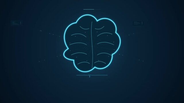 Glowing blue brain digital animation motion graphic for medical research