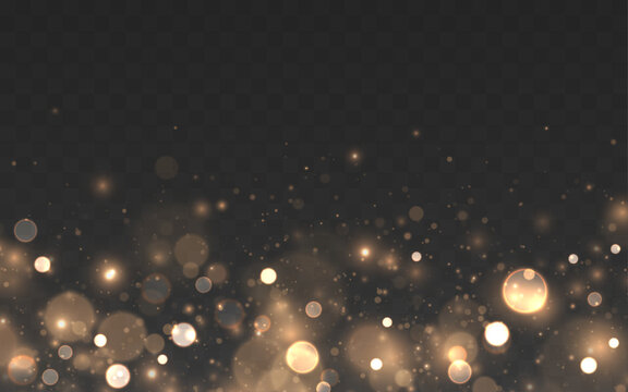 Soft gold bokeh circles shimmer across the background. Tiny glitter particles create magical depth. Perfect luxury texture for festive graphics.