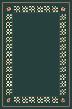 A refined rectangular frame decorated with repeating floral tiles and corner rosettes surrounds an open center, providing an elegant template for invitations and announcements.