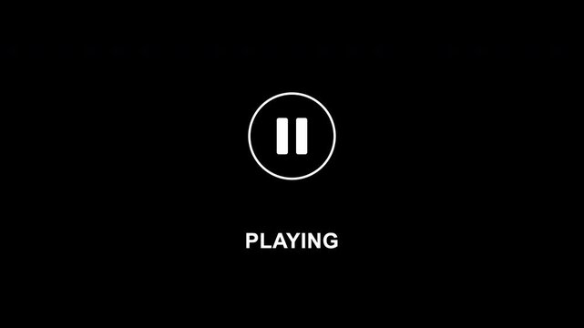 Minimalist video interface animation featuring tap to play button and hand cursor interaction on black background.