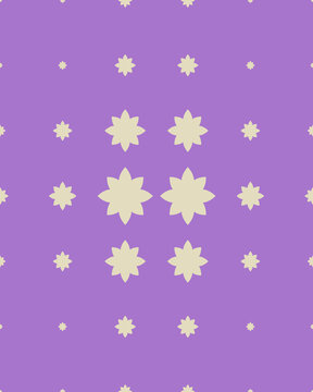 Cream rosette flowers in varied sizes create a playful rhythmic arrangement across a rich purple field, bringing a cheerful decorative feel to fabric, wallpaper, and gift design.