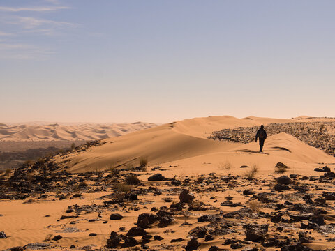 Silouette in the Sahara desert