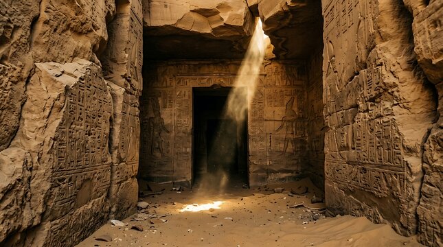 Ancient stone doorway in desert terrain