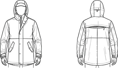 Anorak Pullover Template with Front and Back Views © Rina