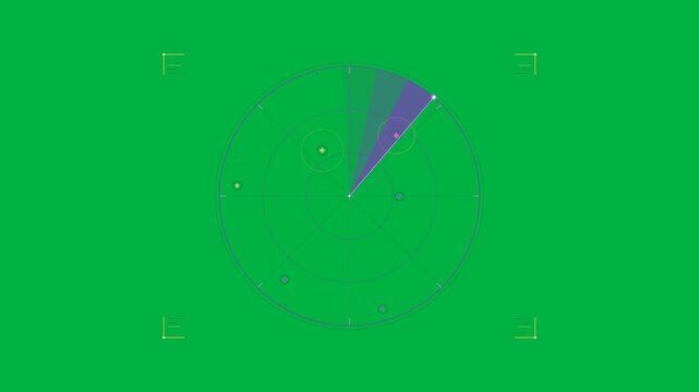 Flat Minimalist Radar Sweeping Interface Animation with Isolated Green Screen, Aviation Tracking Dashboard.