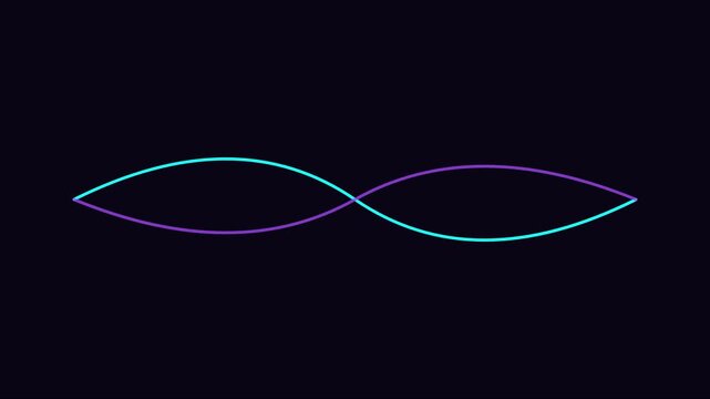 Neon wave audio spectrum visualization: abstract glowing sine waves on dark animation 4k background