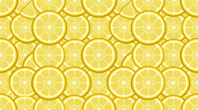 Vibrant lemon slice pattern background, seamless citrus fruit texture, bright yellow summer food backdrop for packaging and textile design