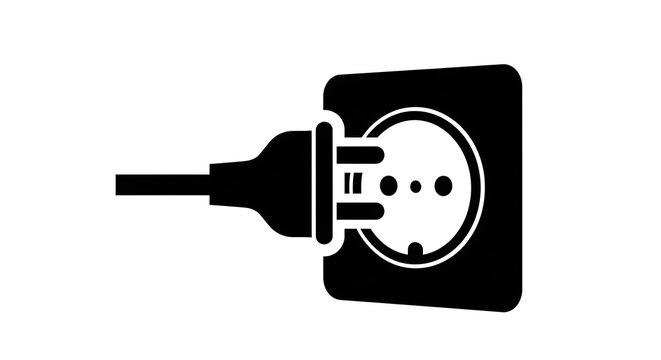 Black electrical plug with two prongs inserted into a wall socket cutout