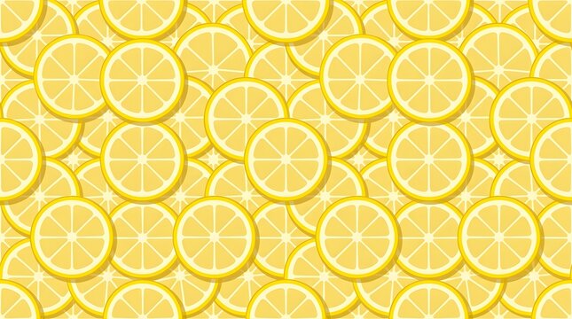Vibrant lemon slice pattern background, seamless citrus fruit texture, bright yellow summer food backdrop for packaging and textile design