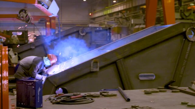 Large Metal Structures on Factory Floor in Industrial Manufacturing Plant