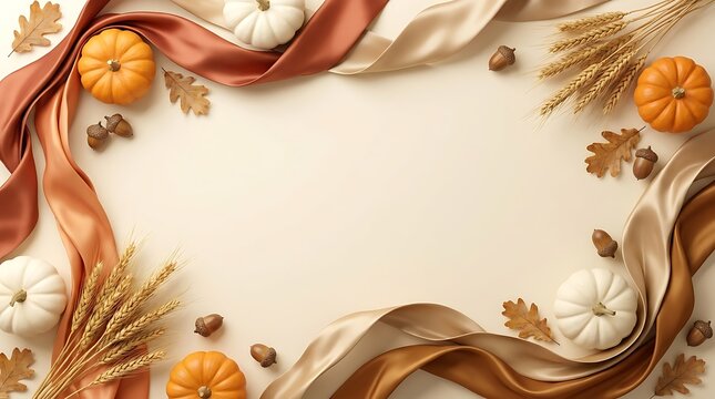 A beautiful thanksgiving border featuring pumpkins ribbons and autumn foliage for festive seasonal greetings and invitations