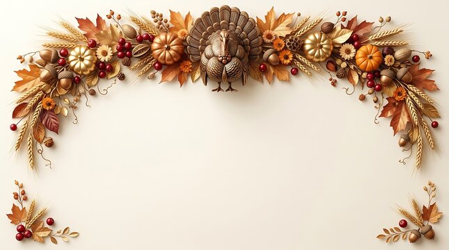 A beautiful thanksgiving floral arrangement and border perfect for seasonal celebrations and festive autumn decor