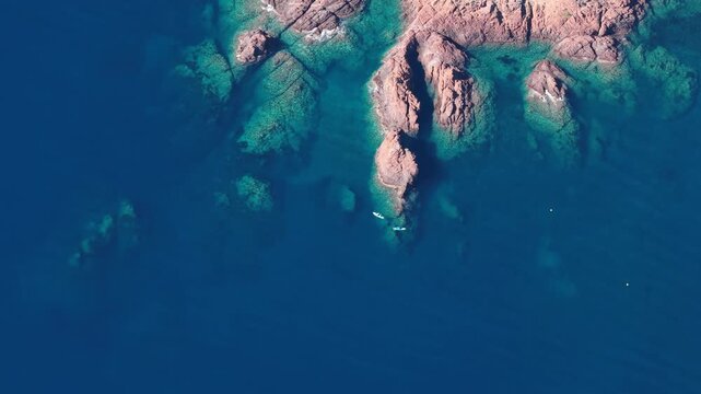 Aerial view of Le Trayas coastline, France.