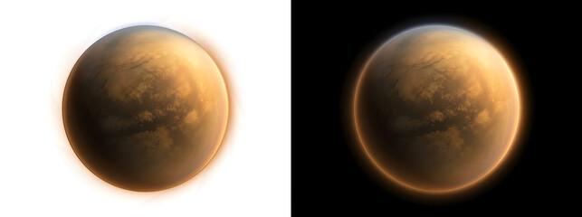 Hazy orange planet with dense cloud bands and thick smoky atmosphere illustration for astronomy science design featuring PNG, Transparent and Black Background Versions © Tanay