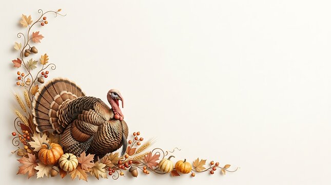 A beautiful thanksgiving corner border featuring autumn harvest elements and a warm inviting aesthetic for festive designs