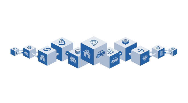 Blockchain Asset Tokenization Isometric 3D Network Concept