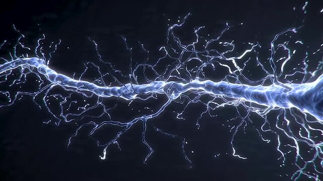 3D Motion Graphic Loop of Microscopic Neuron Axon Firing Electrical Impulse Signals Along Neural Network