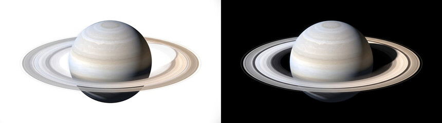 Saturn planet with detailed layered ring system and pale swirling surface illustration for astronomy education design featuring PNG, Transparent and Black Background Versions © Tanay