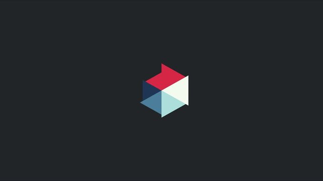 Minimalist geometric cube animation: rotating 3 d shape with red and blue color palette for modern motion and abstract backgrounds 4k